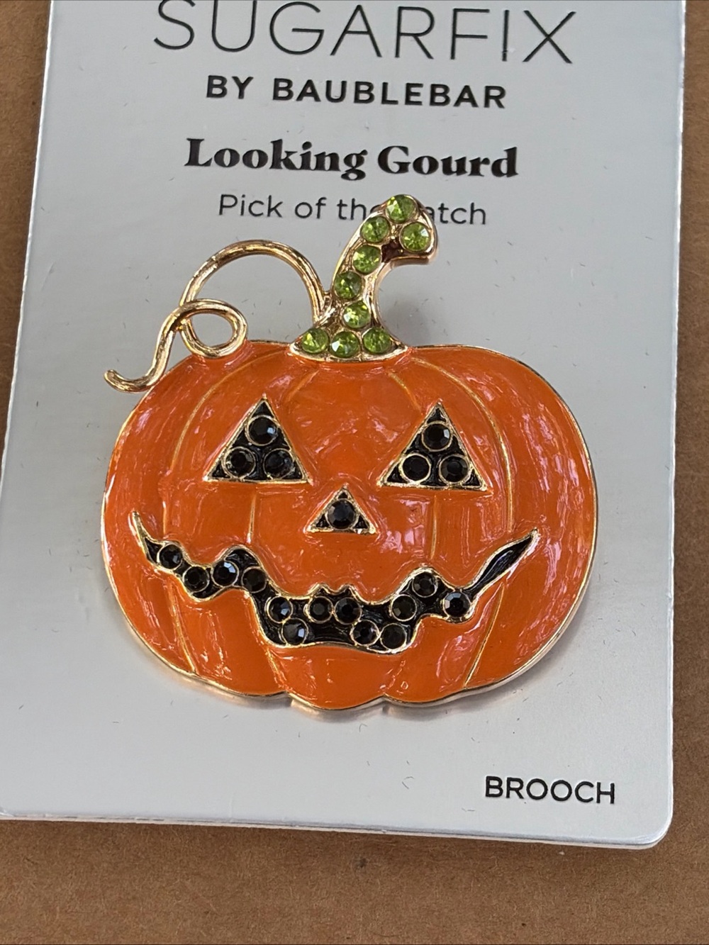 BaubleBar Orange and Green Jack-O'-Lantern Brooch